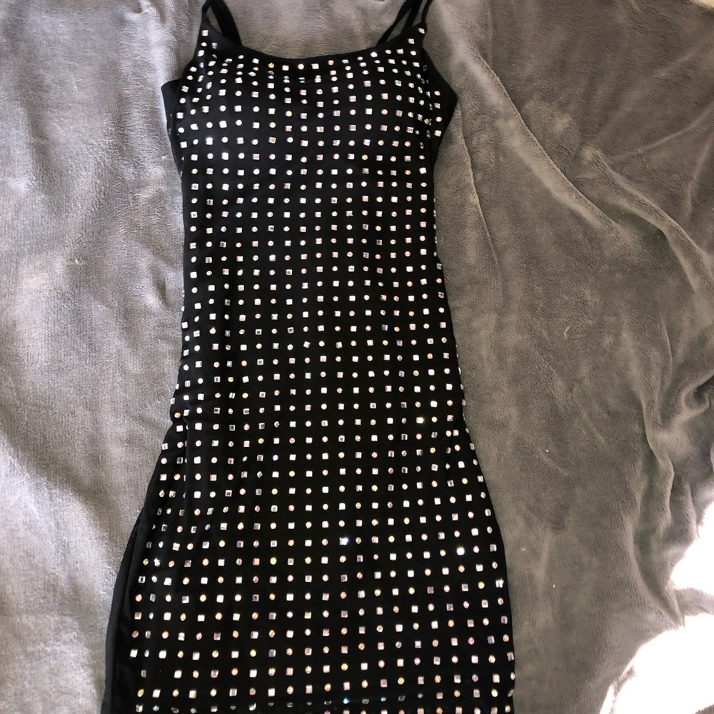 Black jeweled fitted dress